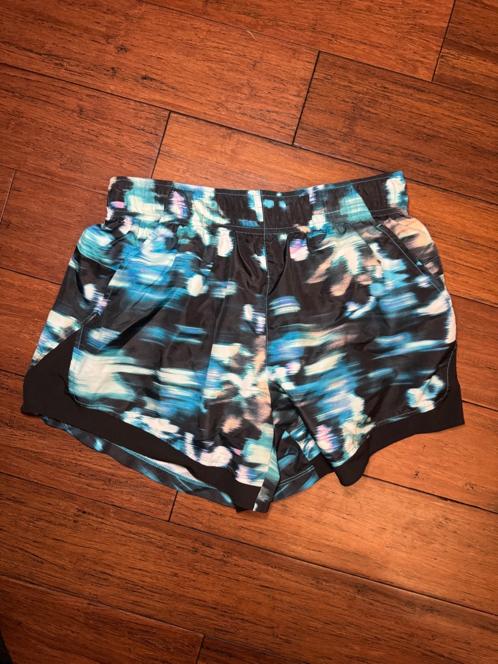 Athletic Works Blue Abstract Running Shorts Size M 8-10 Lined Activewear